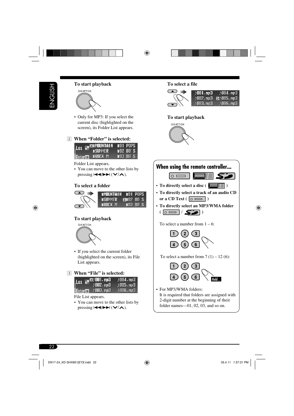 English, When using the remote controller | JVC KD-SHX851 User Manual | Page 22 / 195