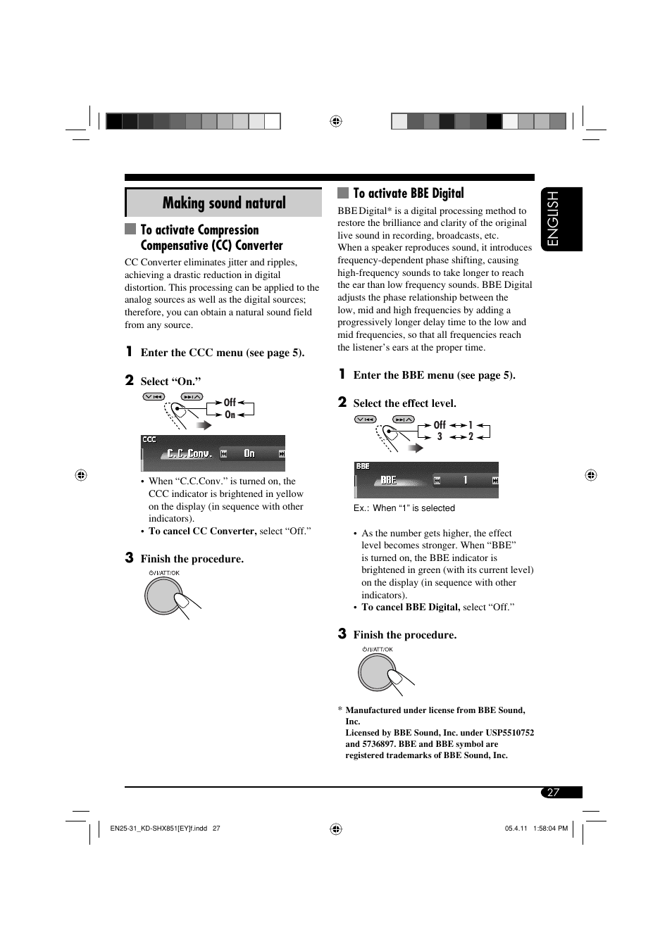 Making sound natural, English | JVC KD-SHX851 User Manual | Page 27 / 195