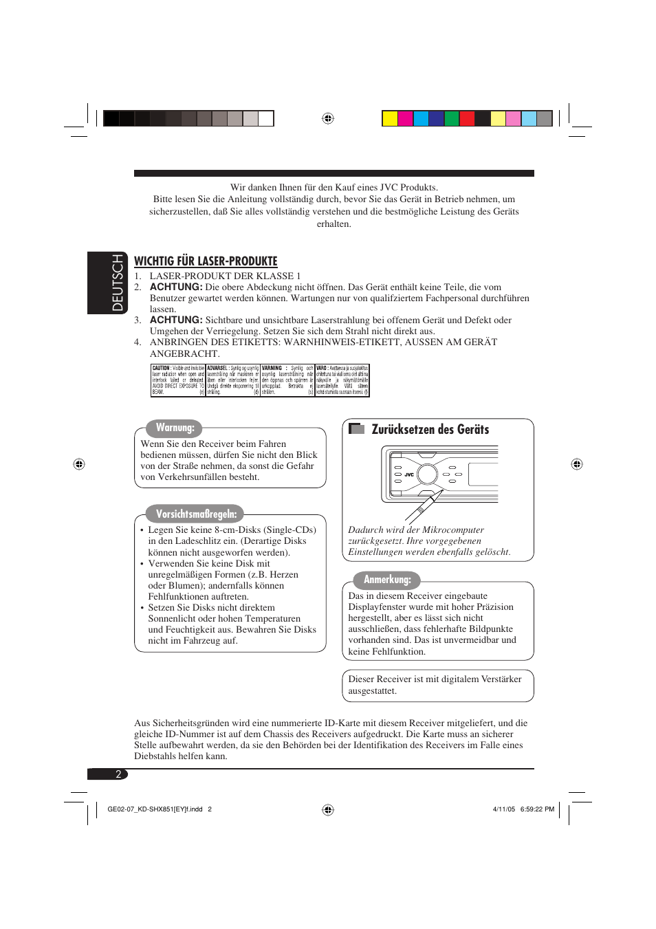 Deutsch zurücksetzen des geräts | JVC KD-SHX851 User Manual | Page 66 / 195