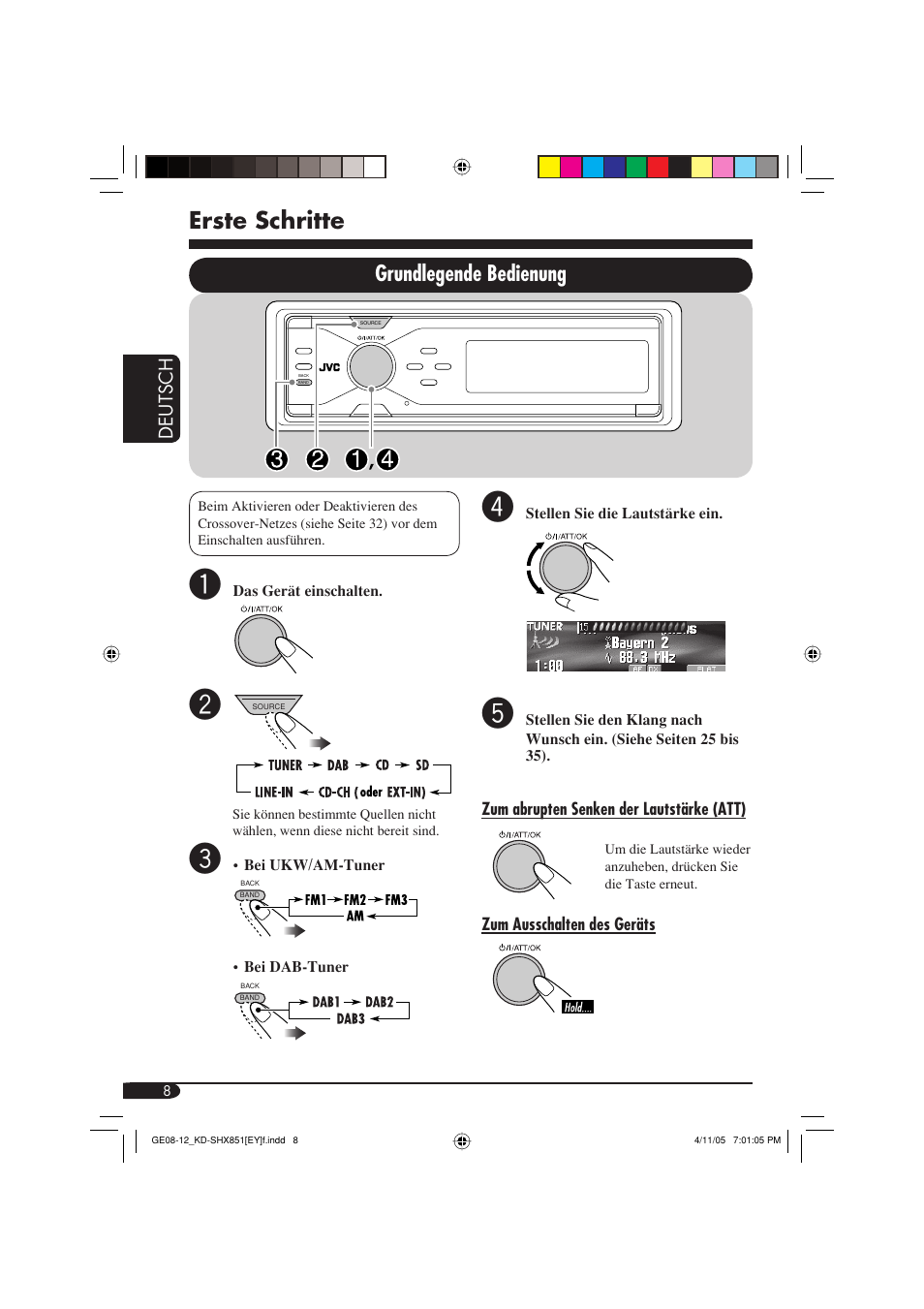 Erste schritte, Grundlegende bedienung | JVC KD-SHX851 User Manual | Page 72 / 195