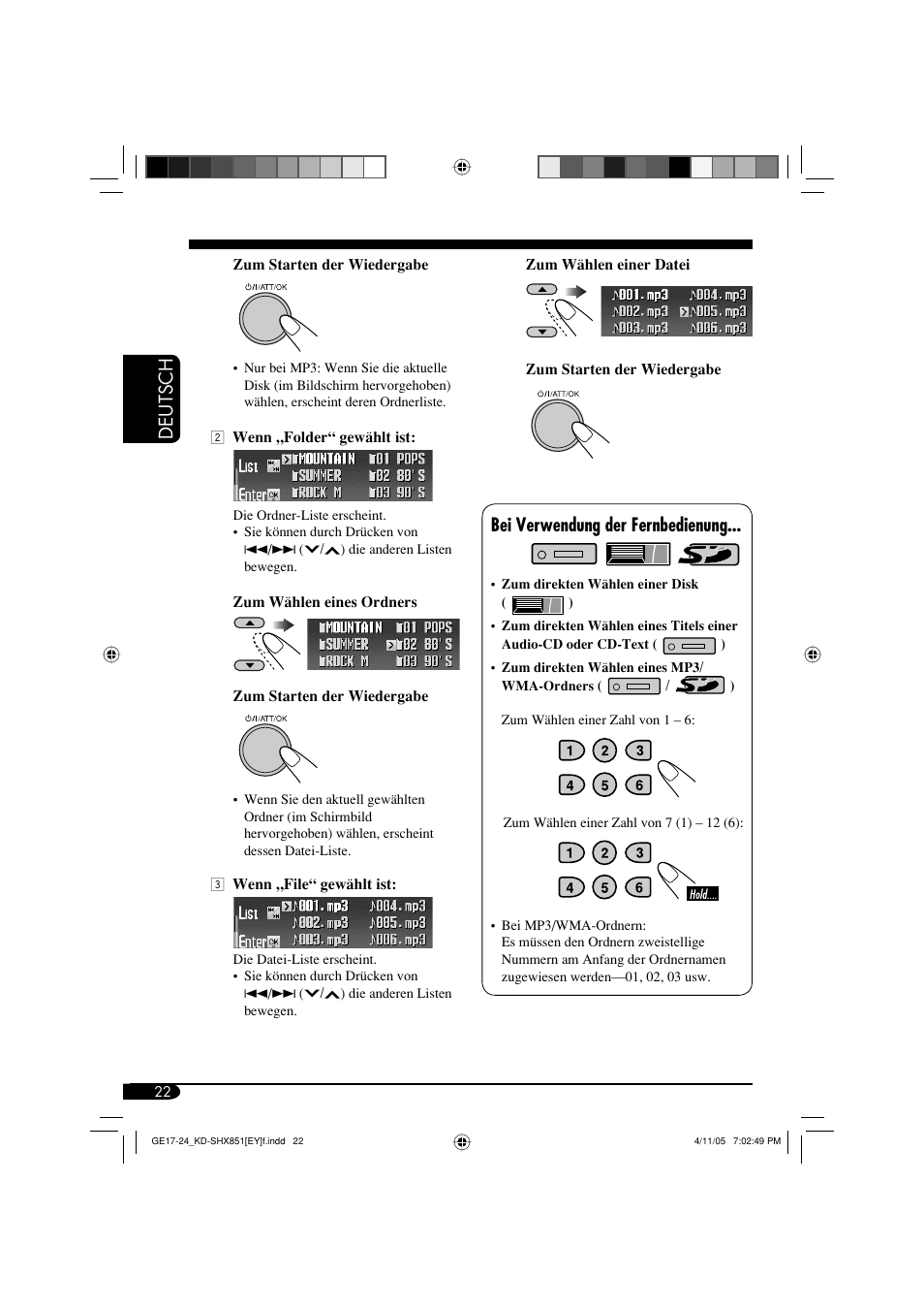 Deutsch, Bei verwendung der fernbedienung | JVC KD-SHX851 User Manual | Page 86 / 195