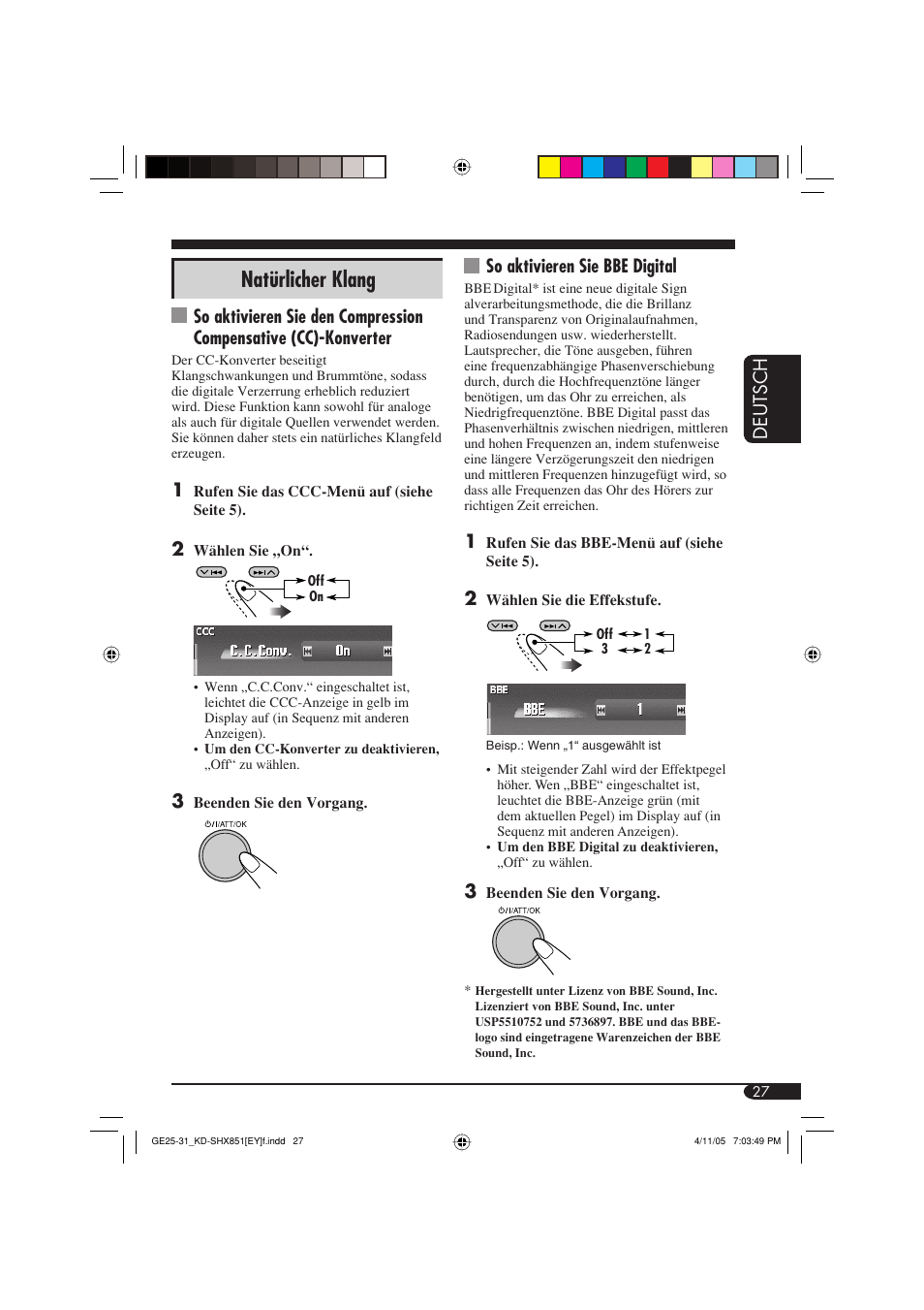 Natürlicher klang, Deutsch, So aktivieren sie bbe digital | JVC KD-SHX851 User Manual | Page 91 / 195