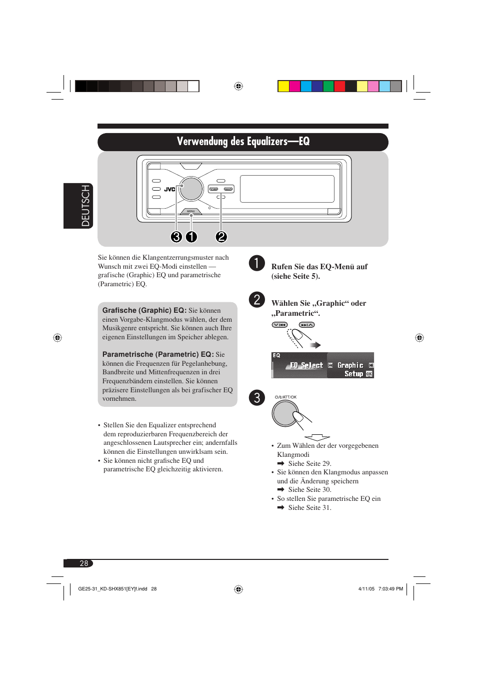 Verwendung des equalizers —eq, Deutsch | JVC KD-SHX851 User Manual | Page 92 / 195
