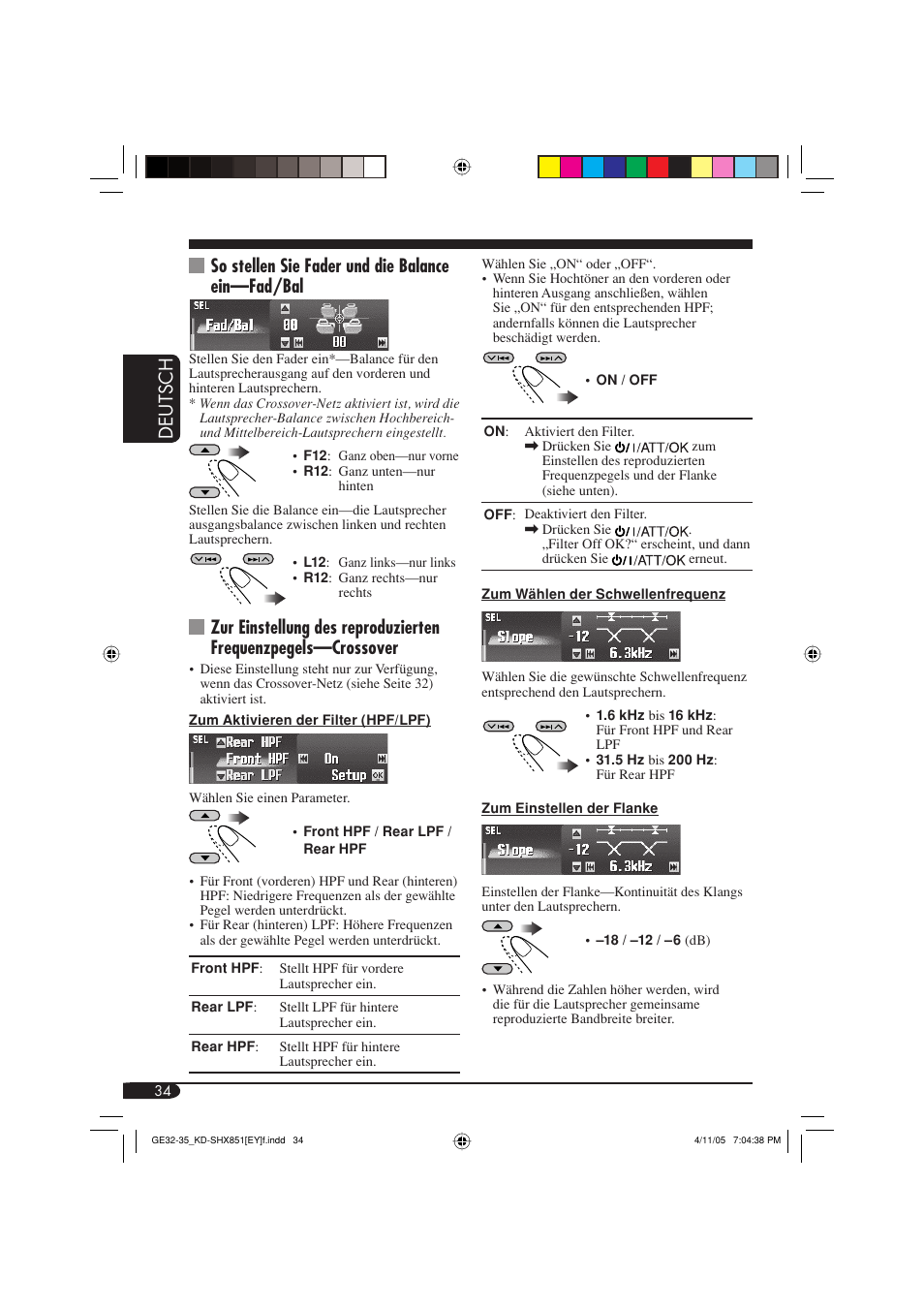 Deutsch, So stellen sie fader und die balance ein—fad/bal | JVC KD-SHX851 User Manual | Page 98 / 195