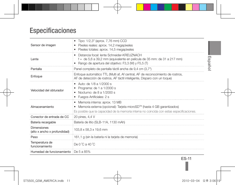 Especificaciones, Español | Samsung AD68-04778A User Manual | Page 21 / 32