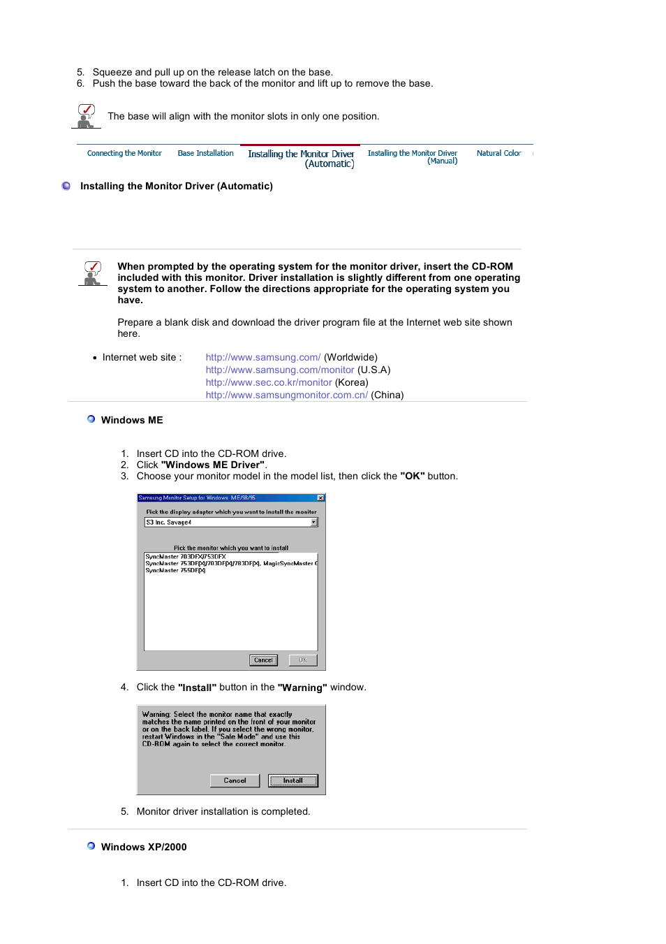 Installing the monitor driver (automatic) | Samsung 1100MB User Manual | Page 15 / 62
