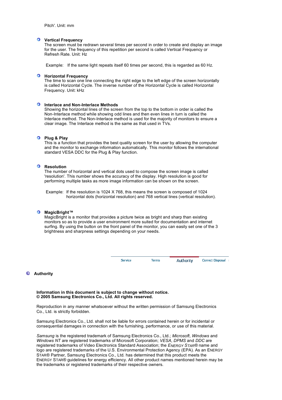 Authority | Samsung 1100MB User Manual | Page 60 / 62