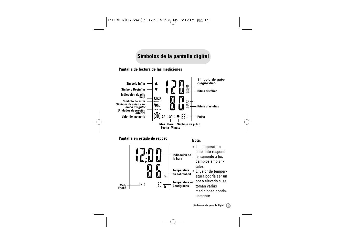 Símbolos de la pantalla digital | Samsung BSD-3007 User Manual | Page 48 / 66