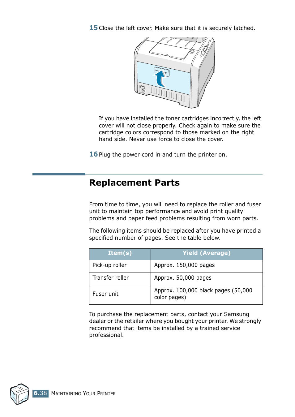 Replacement parts | Samsung CLP 550 User Manual | Page 168 / 289