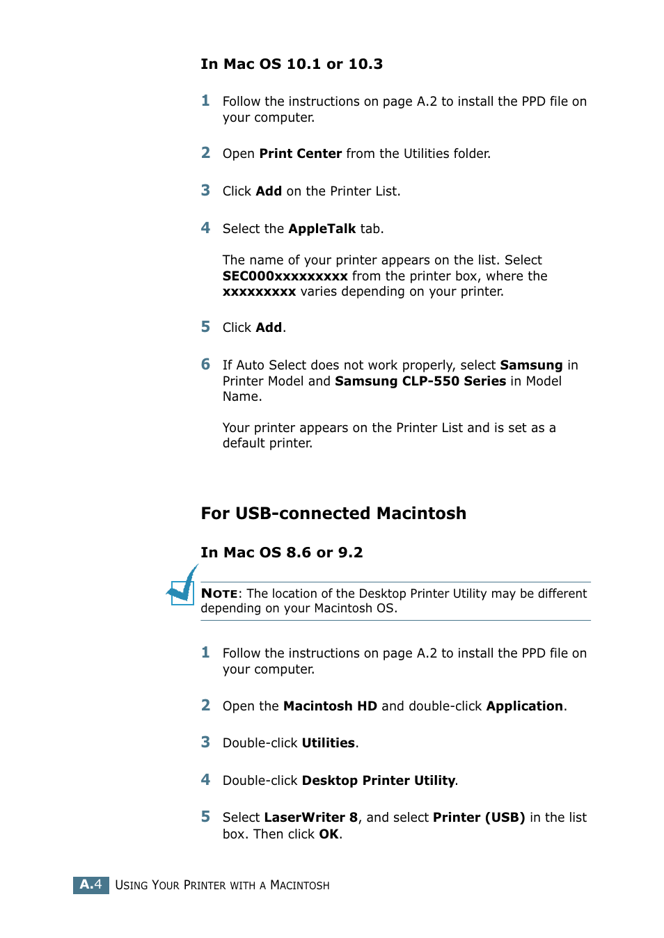 For usb-connected macintosh | Samsung CLP 550 User Manual | Page 208 / 289