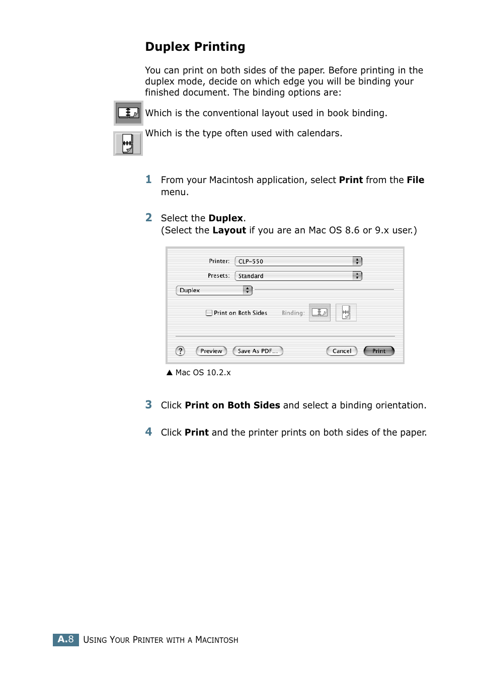 Duplex printing | Samsung CLP 550 User Manual | Page 212 / 289