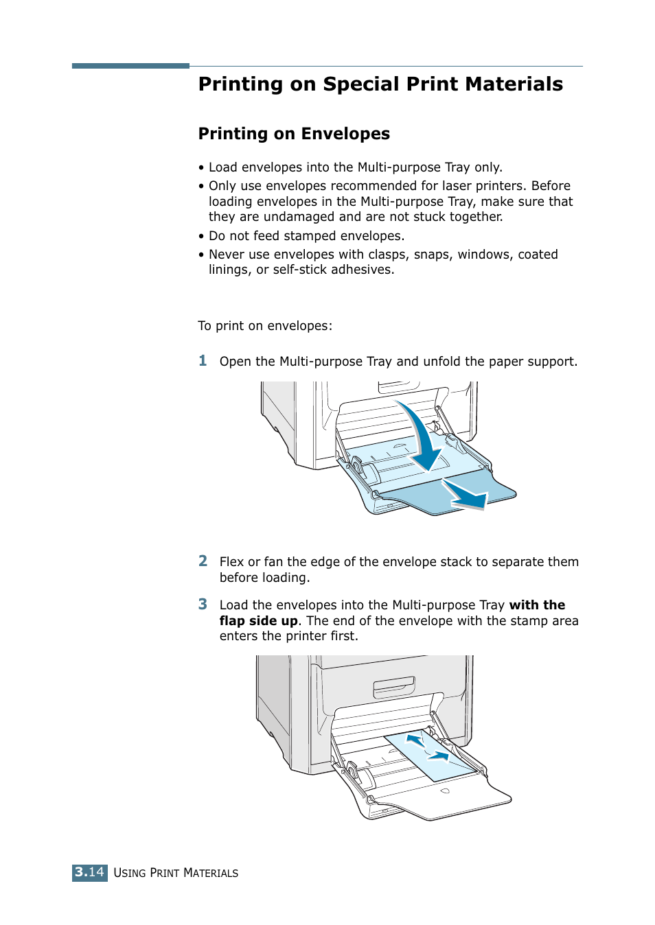 Printing on special print materials, Printing on envelopes | Samsung CLP 550 User Manual | Page 90 / 289