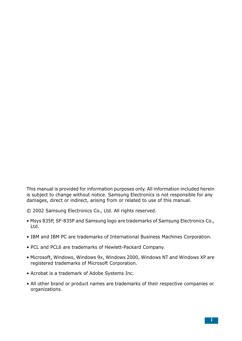 Samsung 835P User Manual | Page 2 / 51