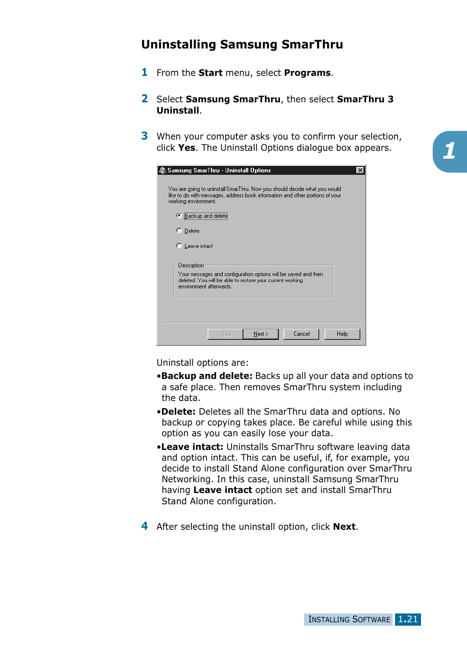 Uninstalling samsung smarthru | Samsung 835P User Manual | Page 24 / 51