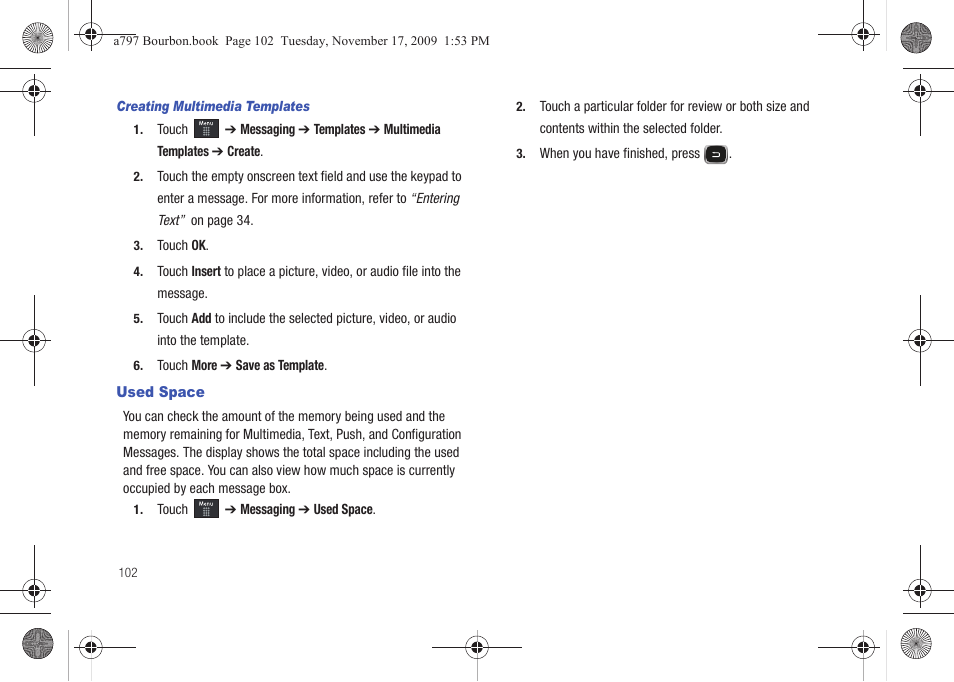 Used space | Samsung FLIGHT SGH-A797 User Manual | Page 106 / 177