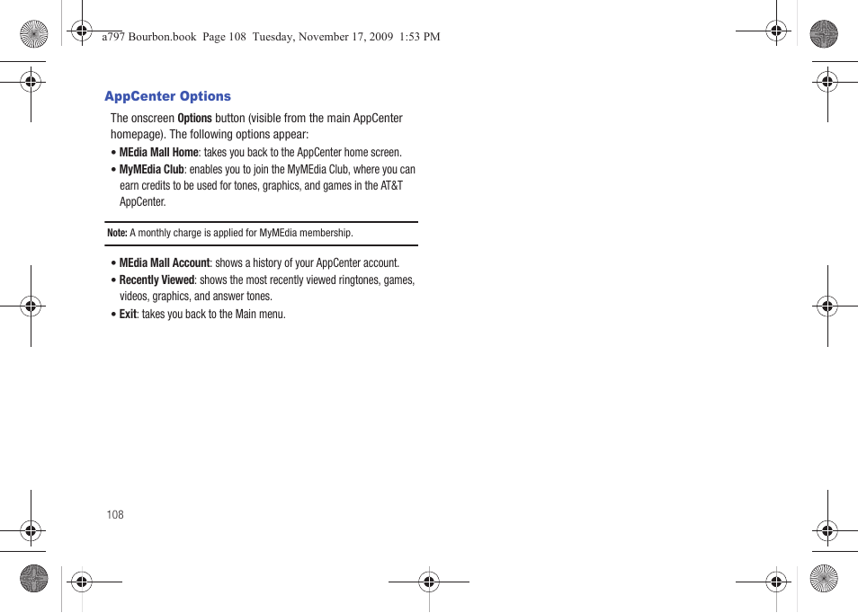 Appcenter options | Samsung FLIGHT SGH-A797 User Manual | Page 112 / 177