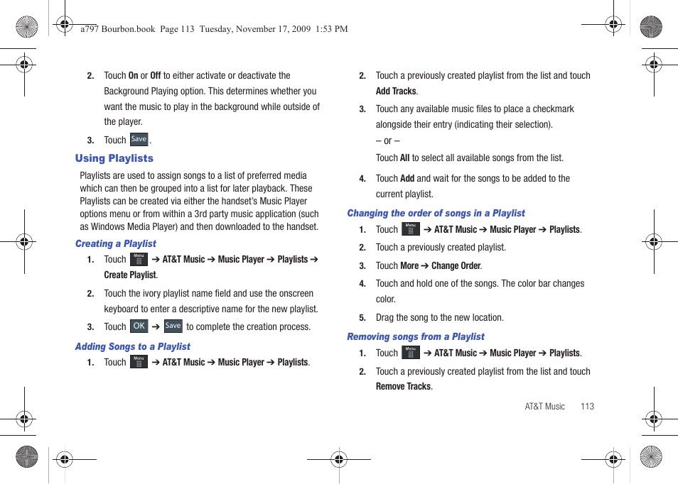 Using playlists | Samsung FLIGHT SGH-A797 User Manual | Page 117 / 177