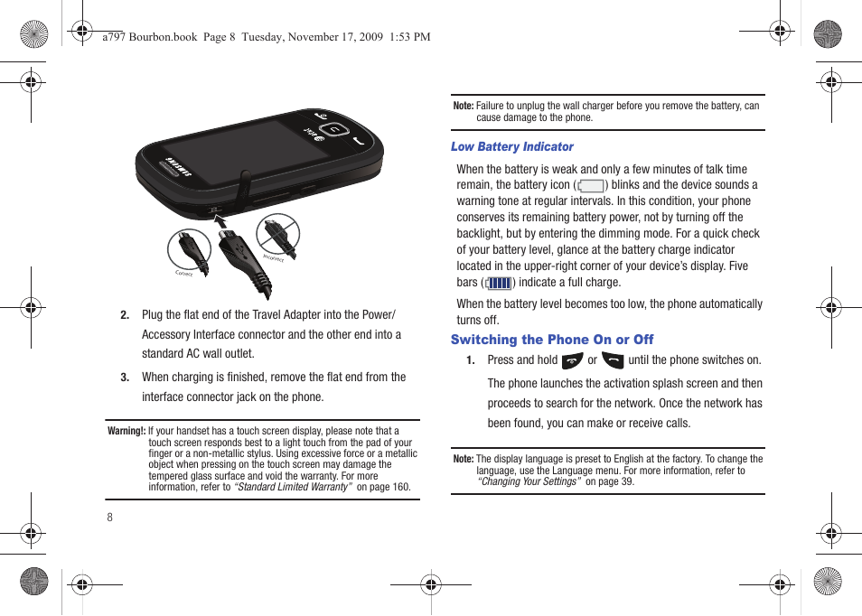 Switching the phone on or off | Samsung FLIGHT SGH-A797 User Manual | Page 12 / 177