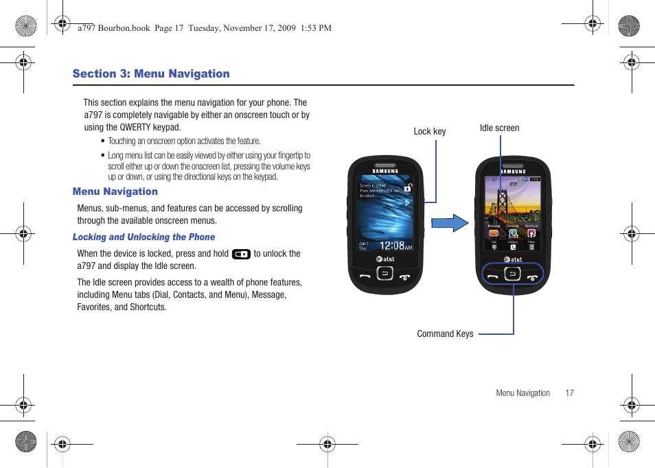 Section 3: menu navigation, Menu navigation | Samsung FLIGHT SGH-A797 User Manual | Page 21 / 177