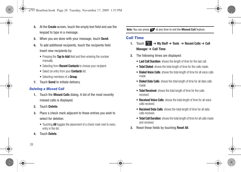 Call time | Samsung FLIGHT SGH-A797 User Manual | Page 32 / 177