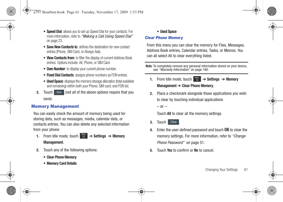 Memory management | Samsung FLIGHT SGH-A797 User Manual | Page 65 / 177