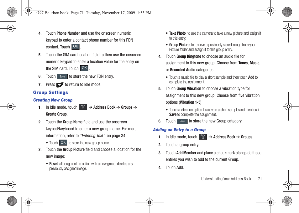 Group settings | Samsung FLIGHT SGH-A797 User Manual | Page 75 / 177