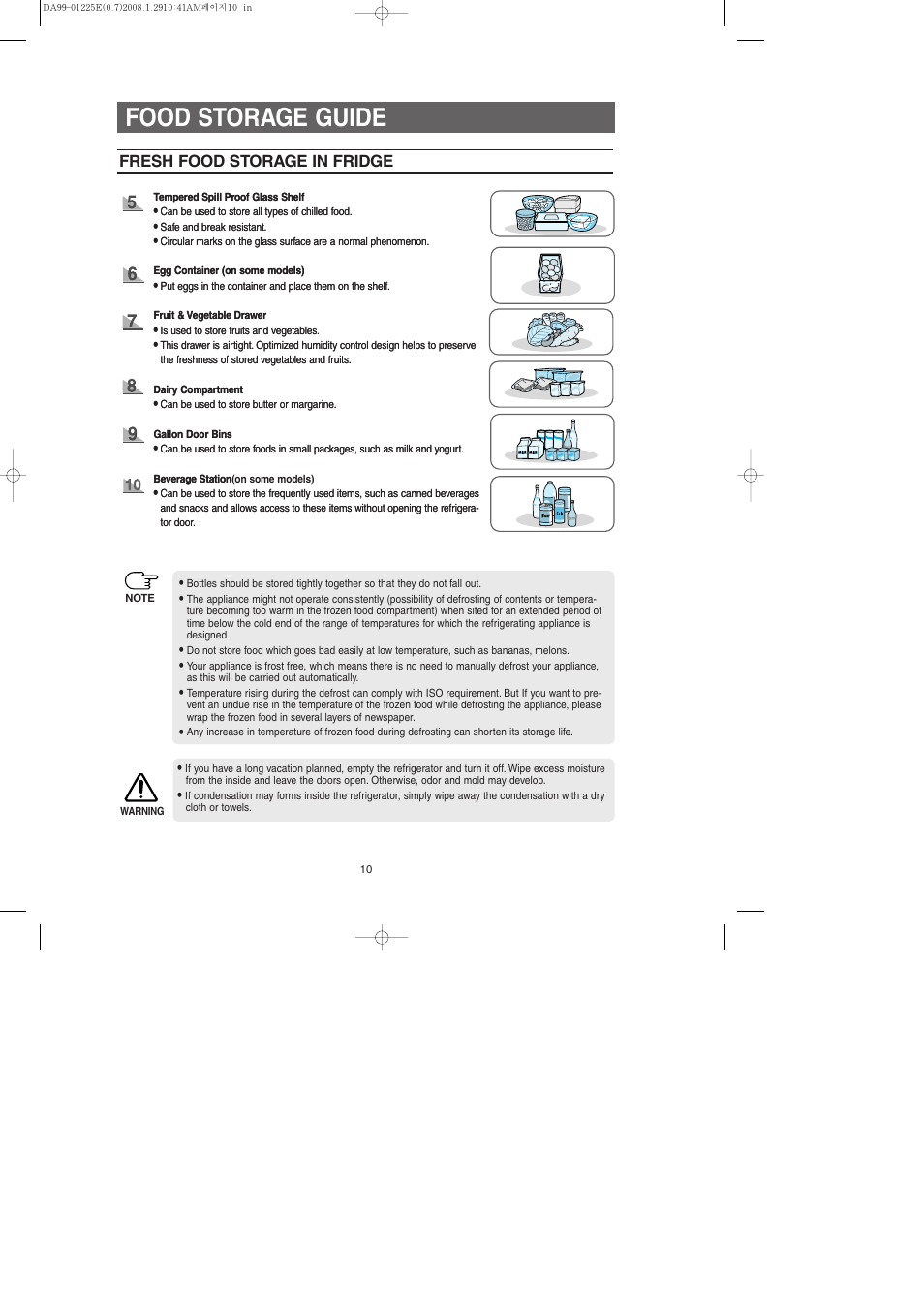 Food storage guide | Samsung DA99-01225E User Manual | Page 10 / 40