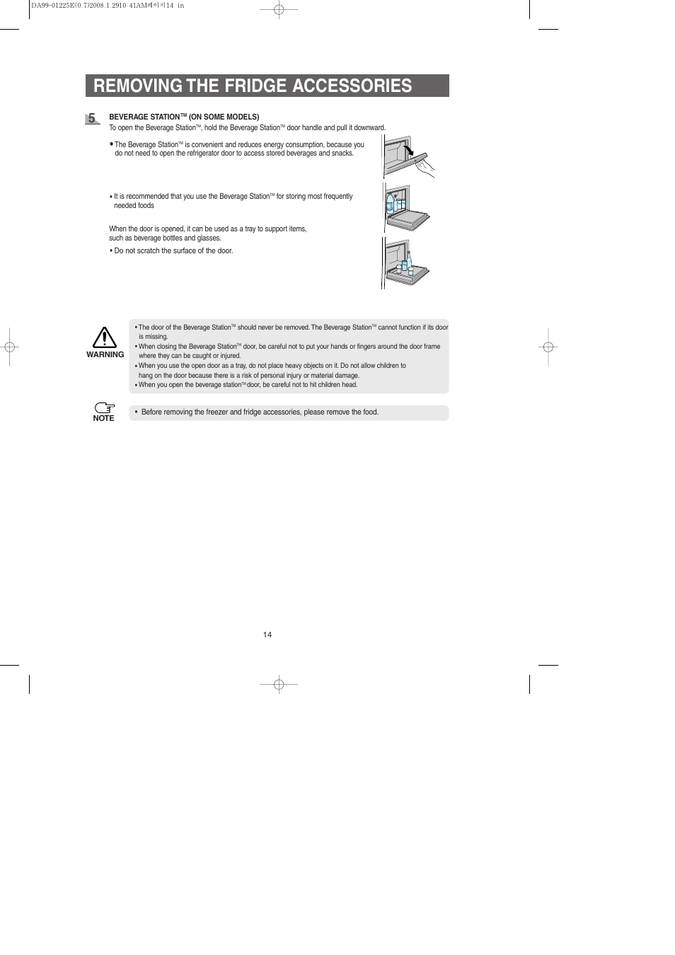 Removing the fridge accessories | Samsung DA99-01225E User Manual | Page 14 / 40