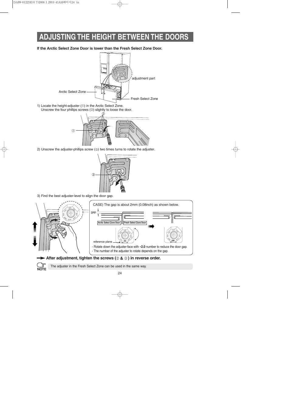 Adjusting the height between the doors | Samsung DA99-01225E User Manual | Page 24 / 40