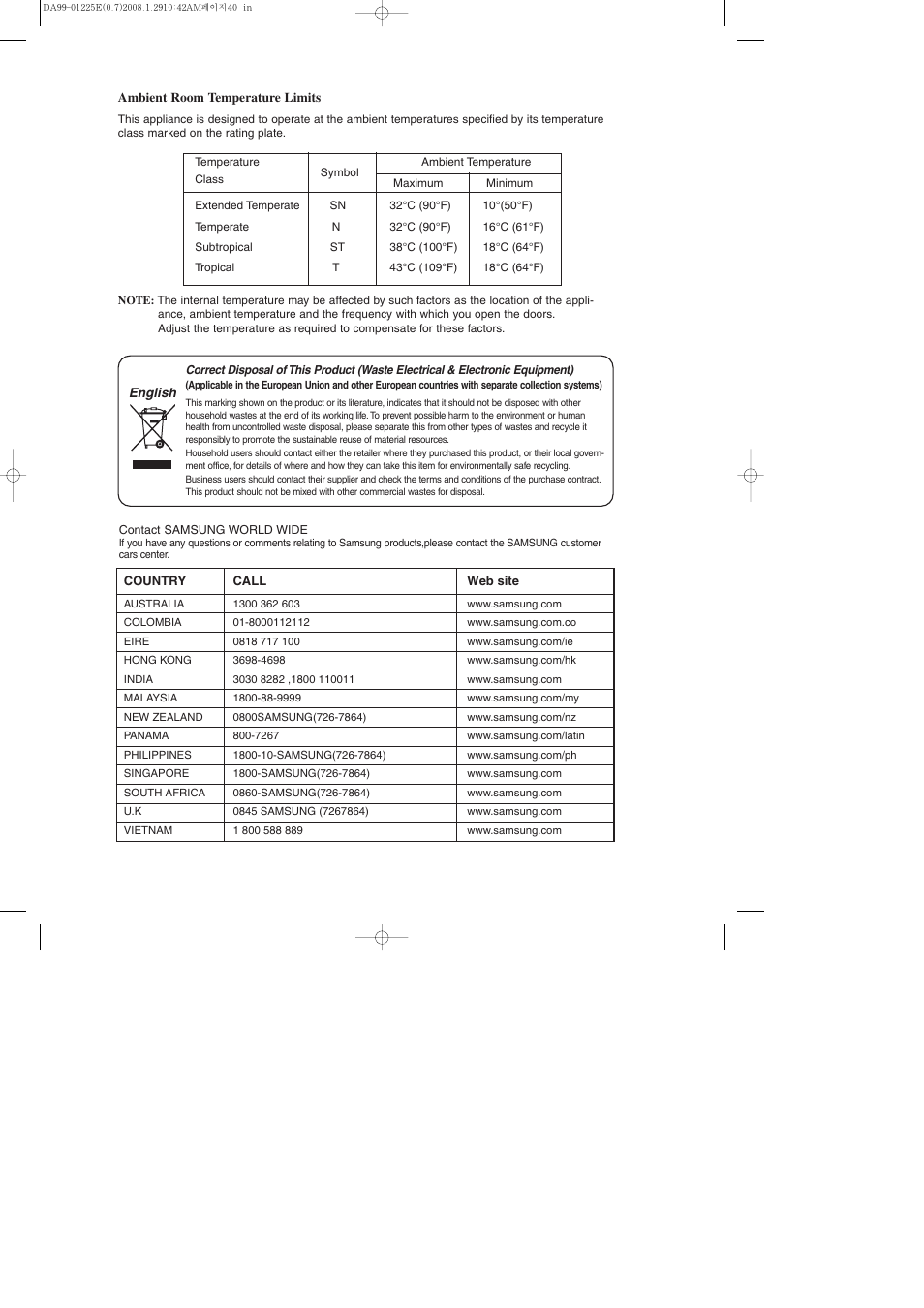 Samsung DA99-01225E User Manual | Page 40 / 40