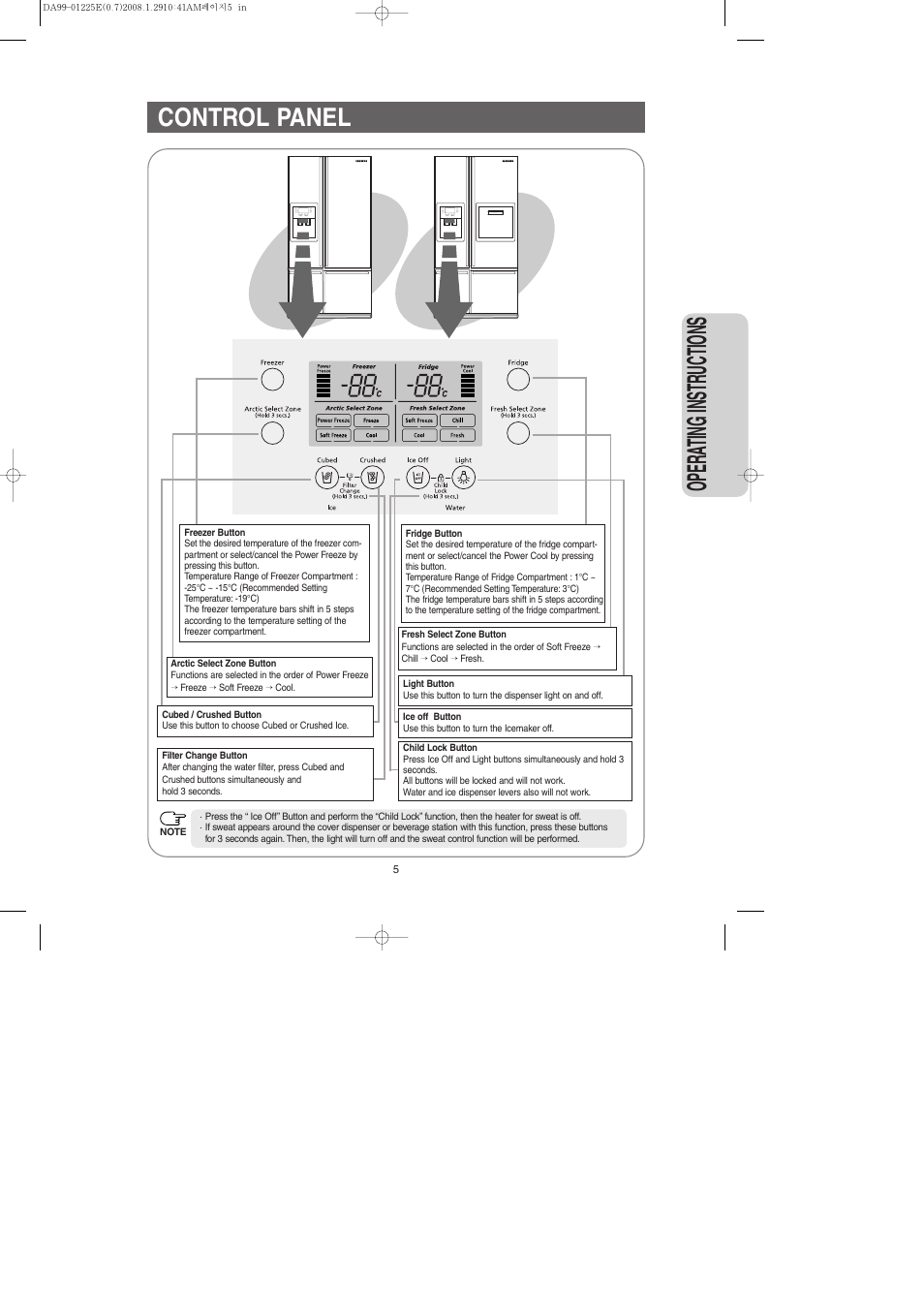 Control panel, Opera ting instr uctions | Samsung DA99-01225E User Manual | Page 5 / 40