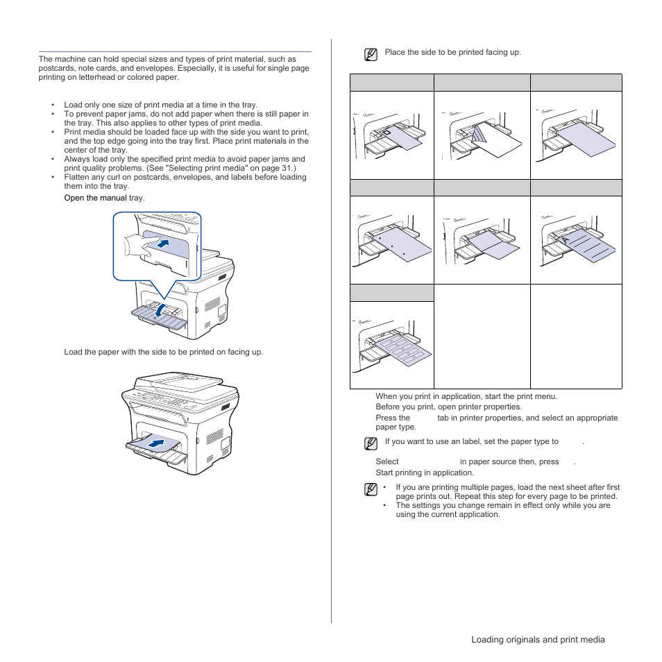Printing on special print materials | Samsung SCX-4828FN User Manual | Page 35 / 143