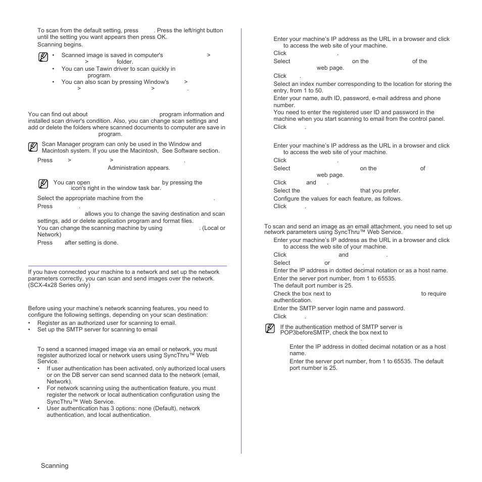 Setting scan information in samsung scan manager, Scanning by a network connection, Preparing for network scanning | M. see "setting scan information in samsung scan | Samsung SCX-4828FN User Manual | Page 42 / 143