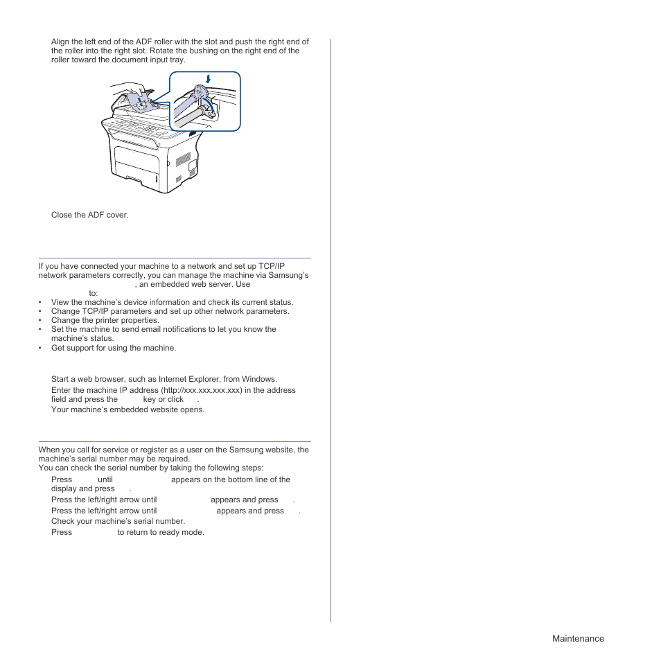 Managing your machine from the website, To access syncthru™ web service, Checking the machine’s serial number | To access sync | Samsung SCX-4828FN User Manual | Page 63 / 143