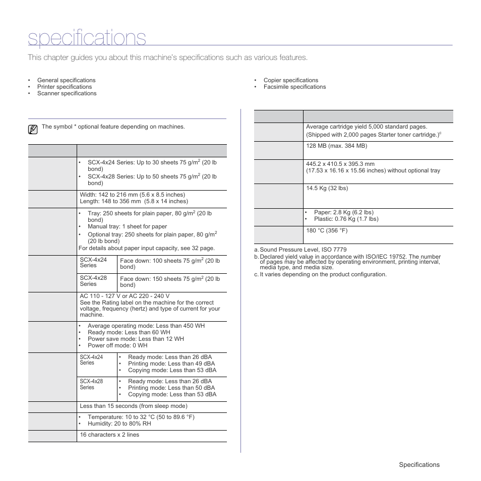 Specifications, General specifications, (see "specifications" on | Samsung SCX-4828FN User Manual | Page 83 / 143