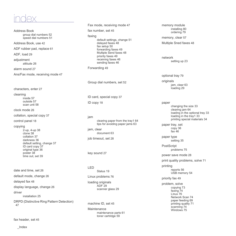 Index | Samsung SCX-4828FN User Manual | Page 90 / 143