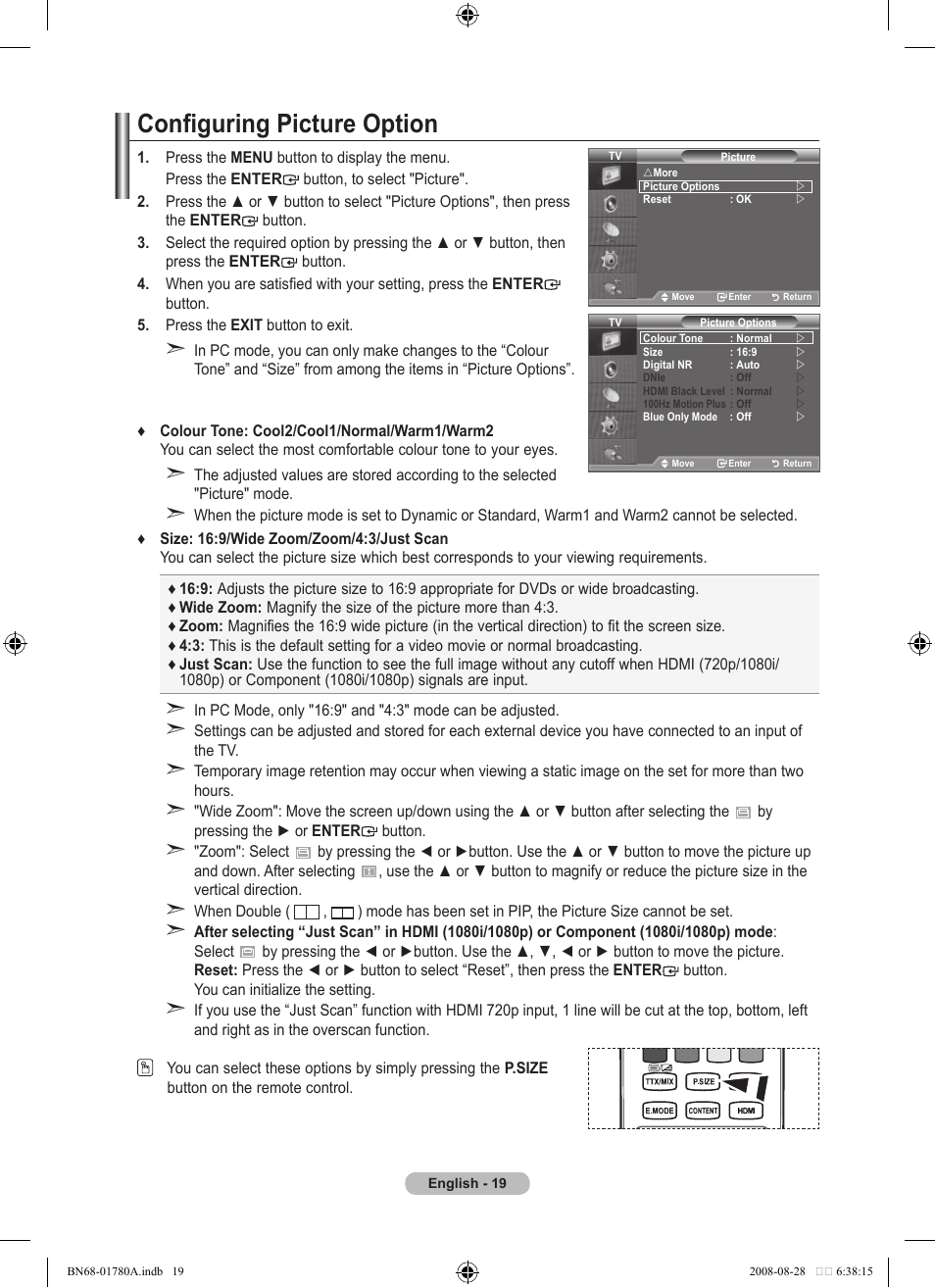 Configuring picture option | Samsung BN68-01780A-00 User Manual | Page 21 / 79