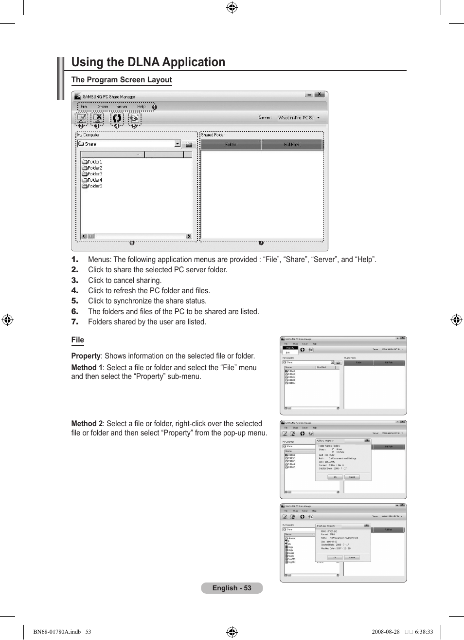 Using the dlna application | Samsung BN68-01780A-00 User Manual | Page 55 / 79