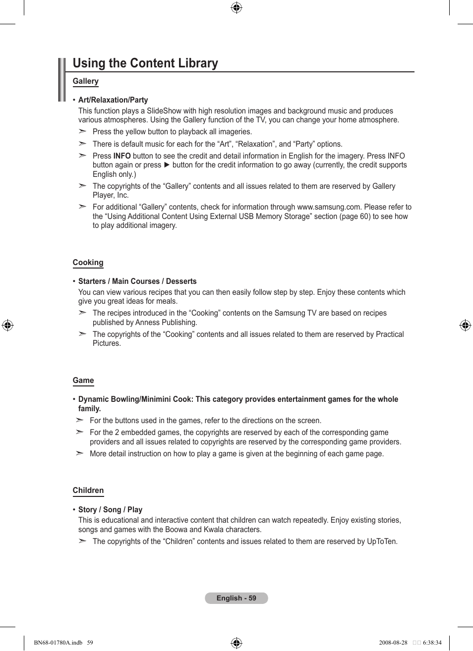 Using the content library | Samsung BN68-01780A-00 User Manual | Page 61 / 79