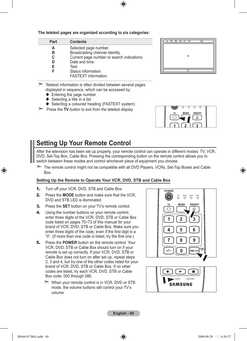 Setting up your remote control | Samsung BN68-01780A-00 User Manual | Page 71 / 79