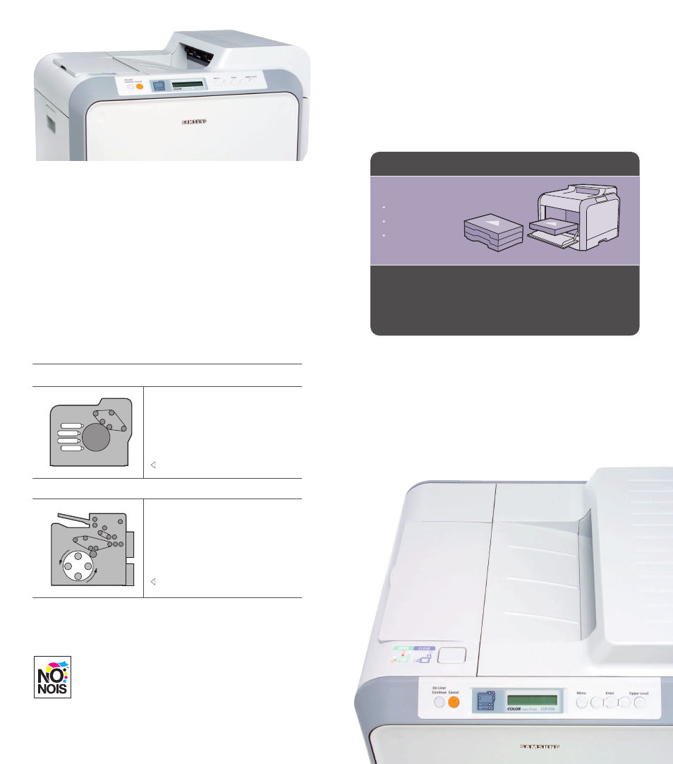 Toner changes as easy as 1-2-3, Lowest noise level in the category, Photo-quality printing on plain paper | Samsung CLP-510 User Manual | Page 3 / 5
