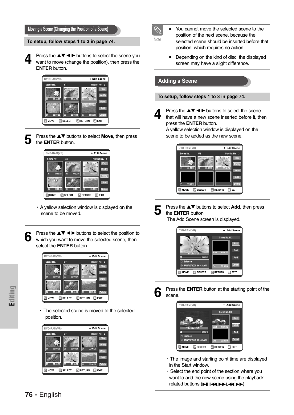 Editing, 76 - english | Samsung DVD-VR325 User Manual | Page 76 / 90