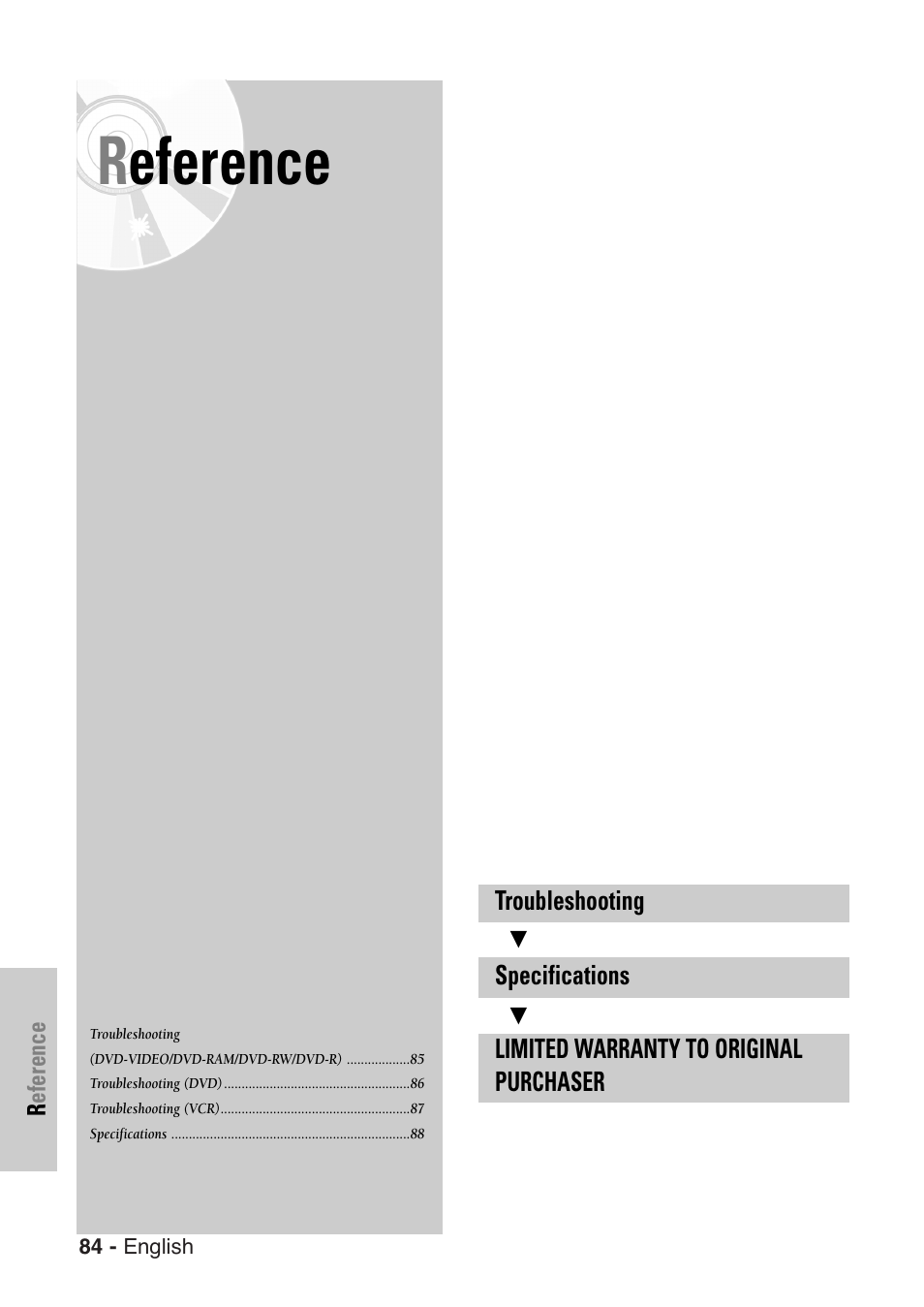 Reference | Samsung DVD-VR325 User Manual | Page 84 / 90