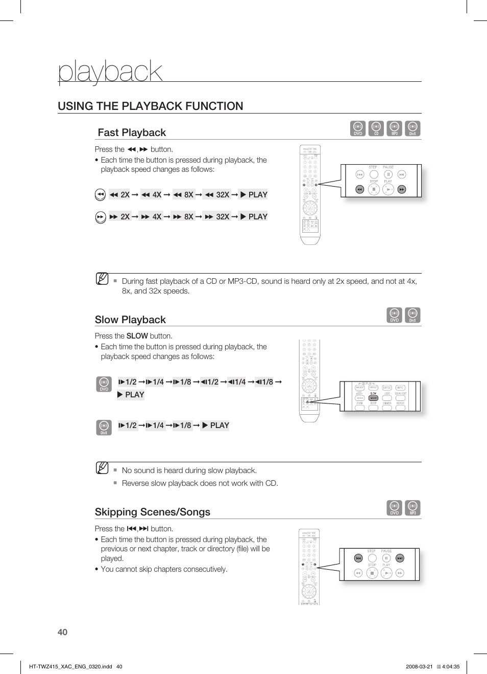 Playback, Dbad | Samsung HT-TWZ415 User Manual | Page 40 / 75