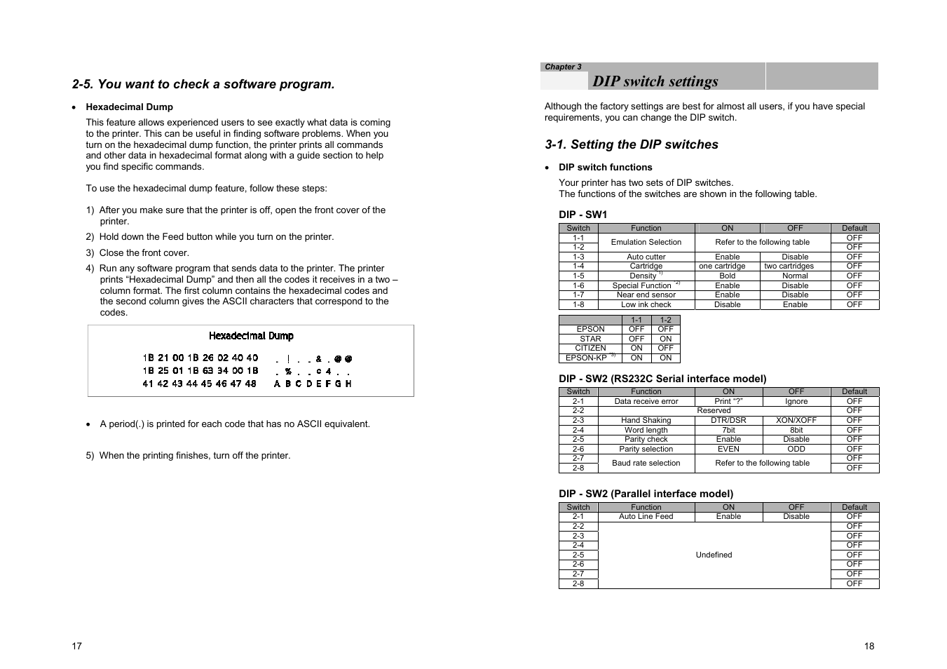 Dip switch settings, 5. you want to check a software program, 1. setting the dip switches | Samsung SRP-500 User Manual | Page 13 / 41