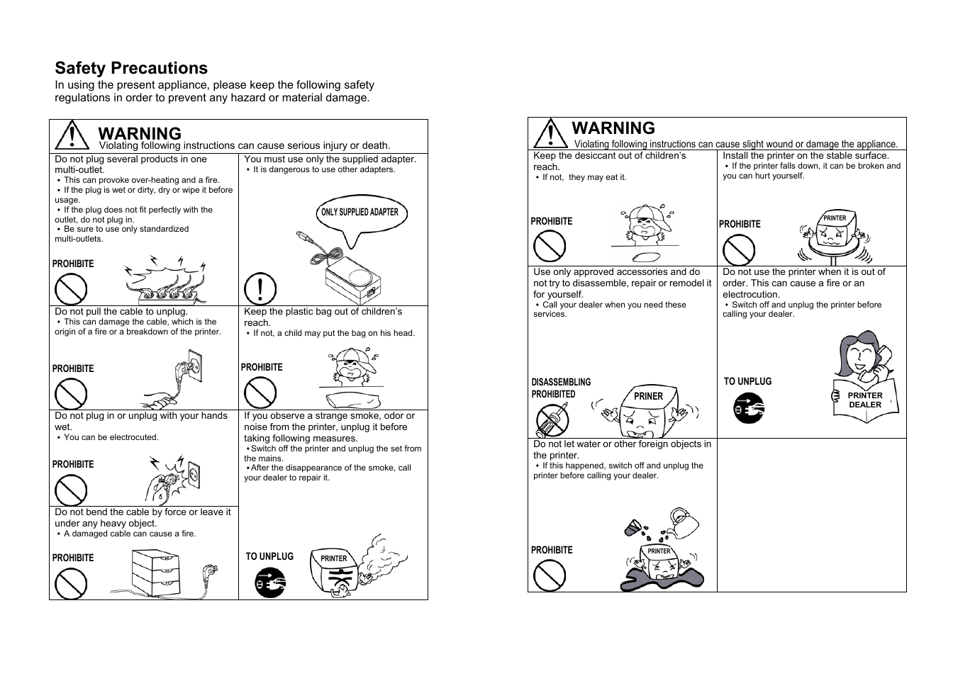Safety precautions, Warning | Samsung SRP-500 User Manual | Page 2 / 41