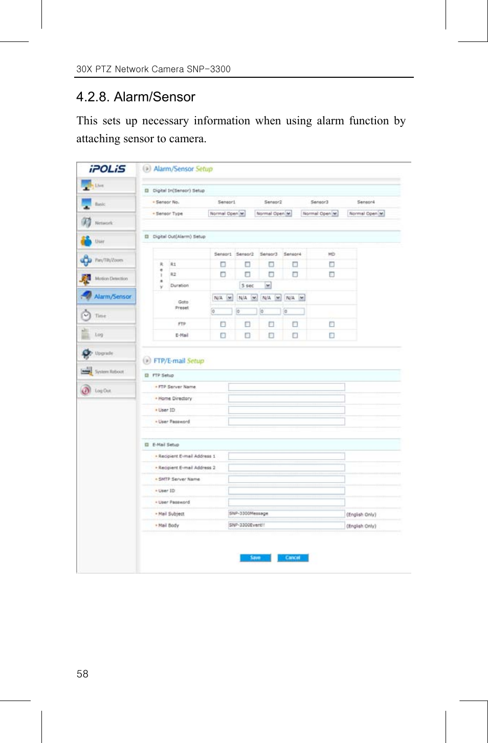 Alarm/sensor | Samsung IPOLIS SNP-3300 User Manual | Page 62 / 116