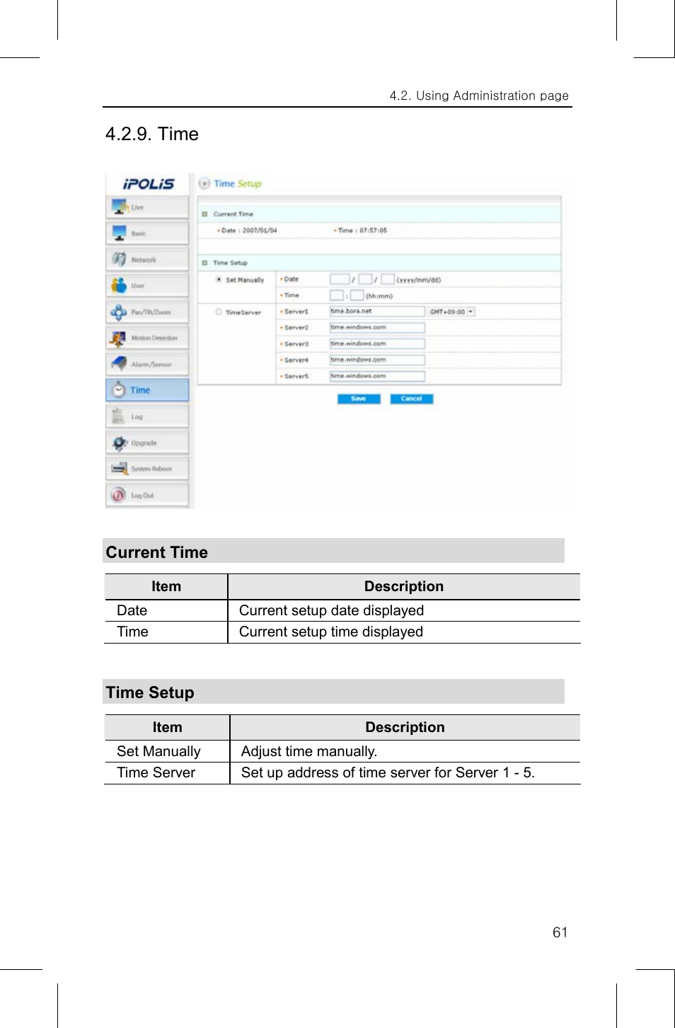 Time | Samsung IPOLIS SNP-3300 User Manual | Page 65 / 116