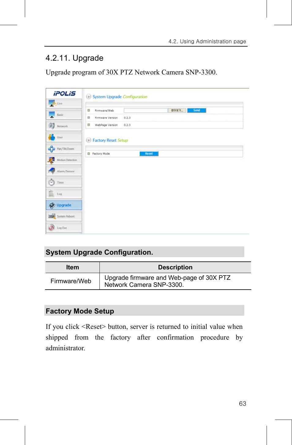 Upgrade | Samsung IPOLIS SNP-3300 User Manual | Page 67 / 116