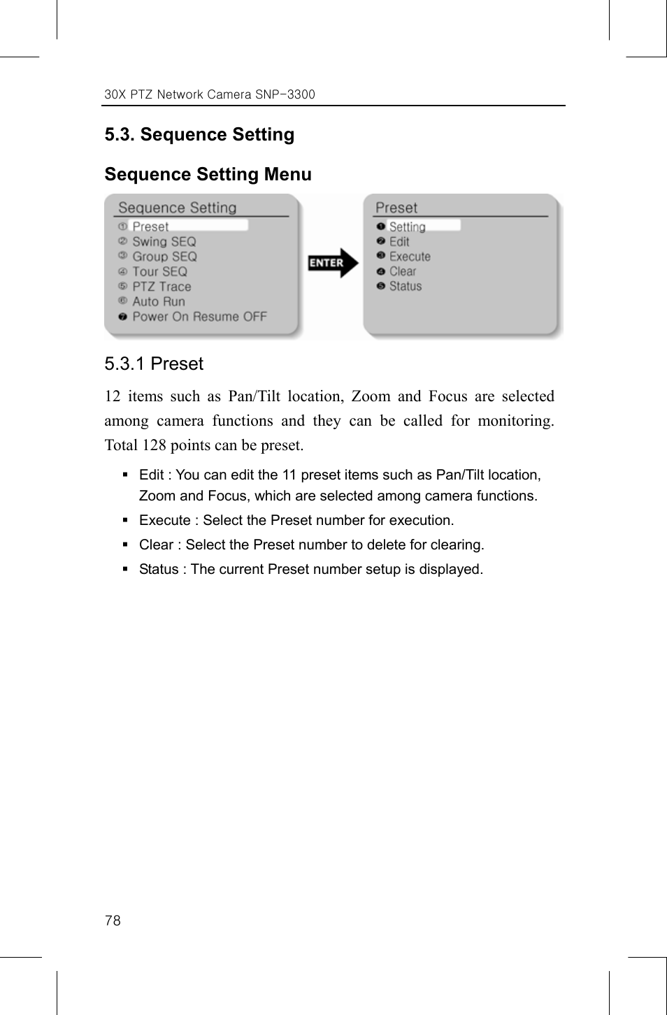 Sequence setting sequence setting menu, 1 preset | Samsung IPOLIS SNP-3300 User Manual | Page 82 / 116